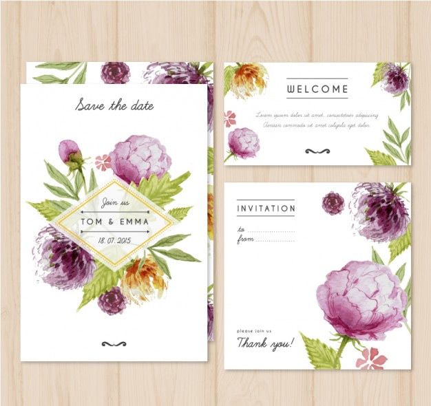 کارت عروسی آبرنگ با گل  watercolor wedding invitation with flowers