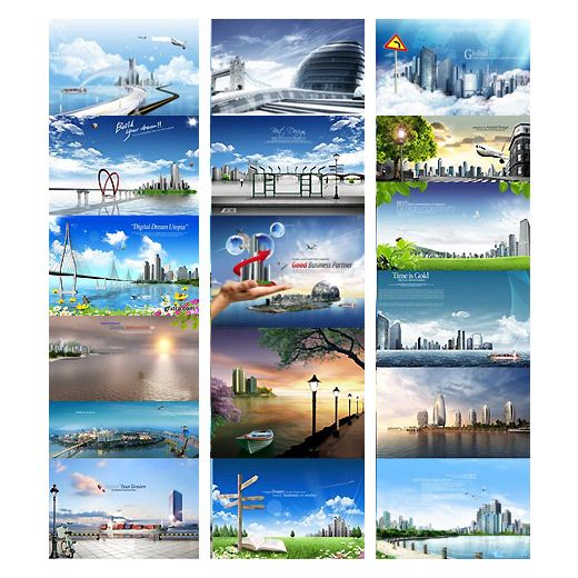 تصاویر لایه باز شهر رویایی، ساختمان، هواپیما، رودخانه (dream city)