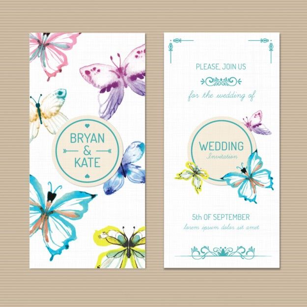 کارت دعوت عروسی با پروانه های نقاشی شده wedding invitation with hand painted butterflies
