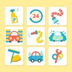 مجموعه وکتور آیکون کارتونی کارواش colorful car wash icons