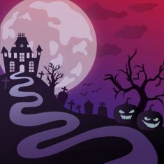 وکتور شب های هالووین halloween haunted castle illustration 