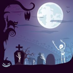 وکتور شب هالووین halloween graveyard vector design