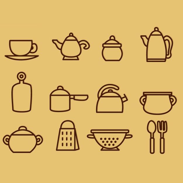 مجموعه آیکون لوازم آشپز خانه tableware outline icons