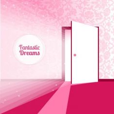 وکتور درب باز قرمز Fantasy door for dreams vector illustration