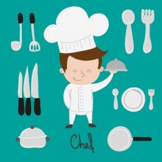 وکتور آشپز و لوازم آشپزخانه chef and kitchen elements cartoon